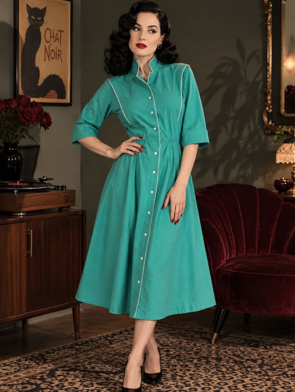 Vintage Mint Dress- quarter sleeve